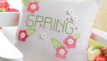 Spring Cross-stitched Cushion & Tag