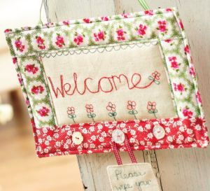 Free-Motion Stitched Welcome Sign