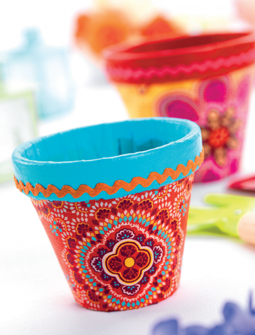 Fabric Decoupage Plant Pots Free Craft Project More Crafts Crafts