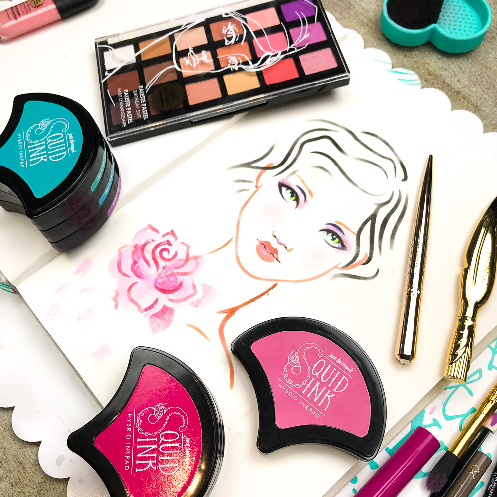 Image of Jane's products and a drawing in progress