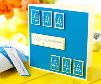 Rubber Stamped Graphic Style Christmas Card & Gift Box Rubber Stamped Graphic Style Christmas Card & Gift Box