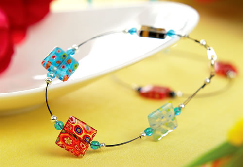 Square Glass Bead Necklace Square Glass Bead Necklace