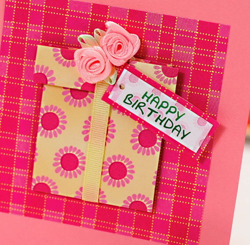 Fabric Roses Topped Present Card Fabric Roses Topped Present Card