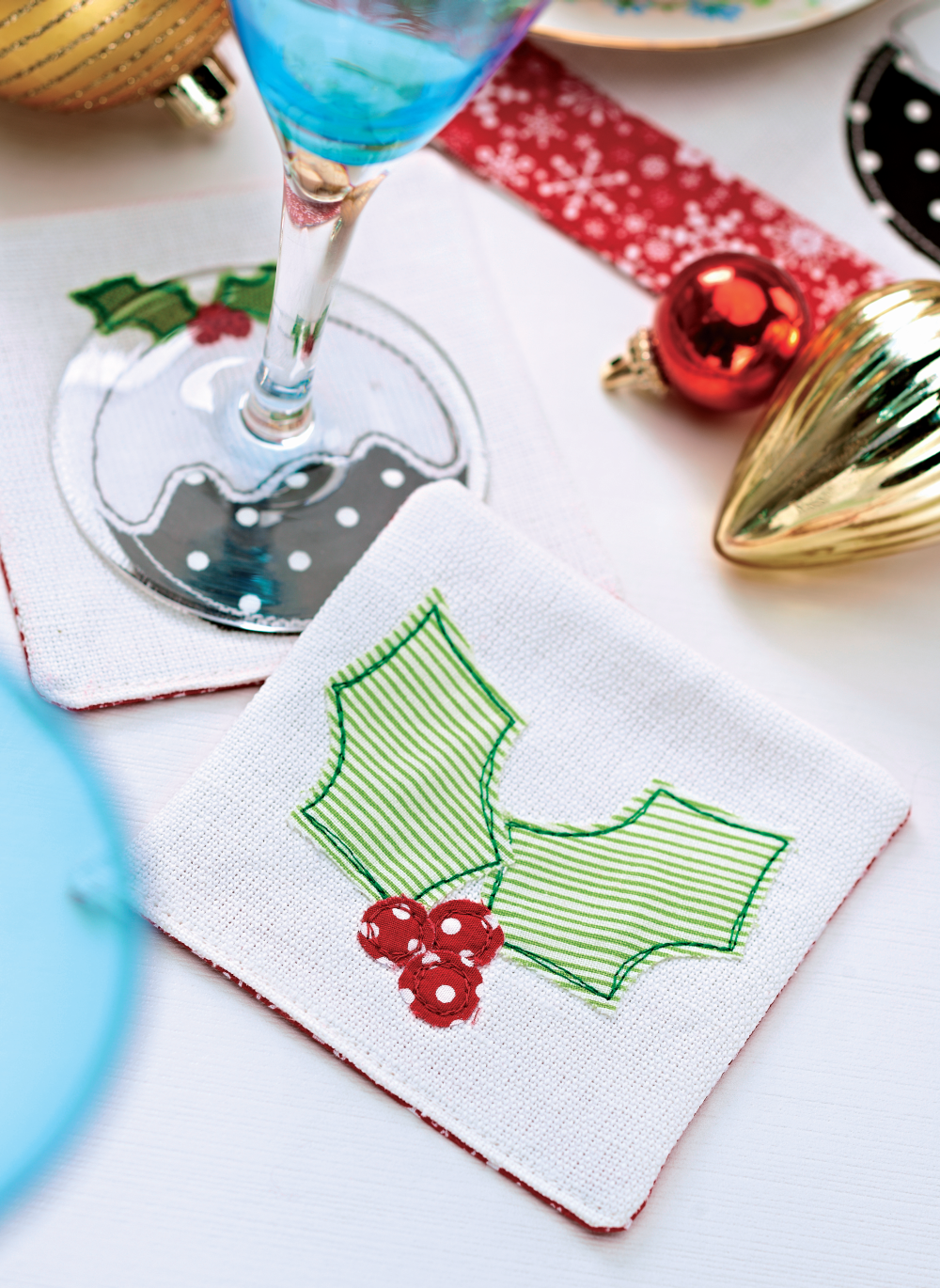 Christmas Holly Fabric Coasters Christmas Holly Fabric Coasters