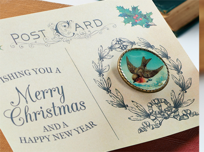 Vintage Christmas Brooch Postcard Vintage Christmas Brooch Postcard